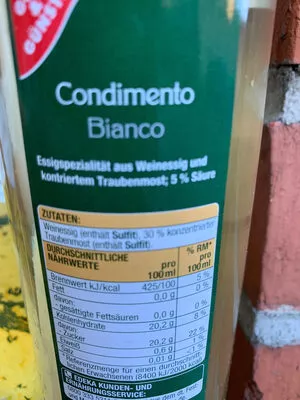 Liste des ingrédients du produit Condimento Bianco gut & günstig 500 ml