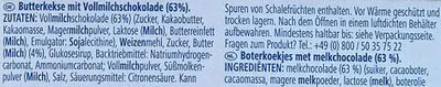 Lista de ingredientes del producto Butterkekse mit Vollmilchschokolade (63%) aro 125 g