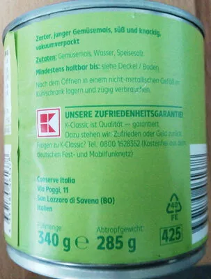 List of product ingredients Gemüsemais K- Classic 285 g