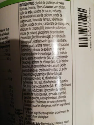 Liste des ingrédients du produit Alimento equilibrado sabor a chocolate Herbalife 550 gr