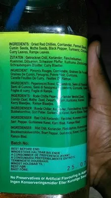 Lista de ingredientes del producto   