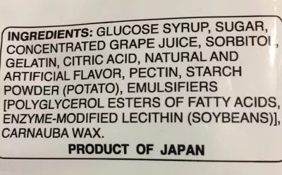 Lista de ingredientes del producto Grape gummy candy Kasugai 