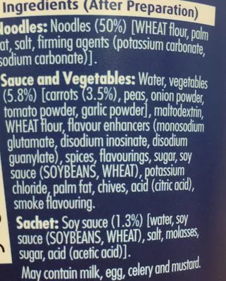 List of product ingredients Noodle Pot Noodle, Unilever 90 g