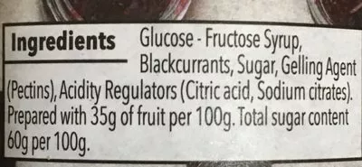 Liste des ingrédients du produit Blackcurrant jam Coop 454 g