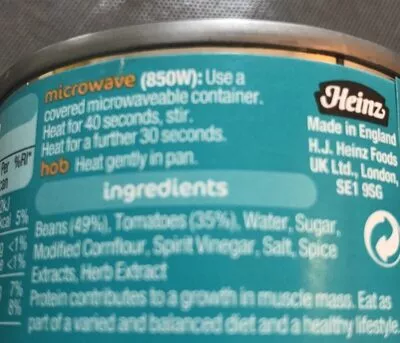 Liste des ingrédients du produit Heinz Baked Bean In Tomato Sauce 150G Heinz 