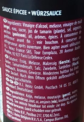 List of product ingredients Worcester Sauce Heinz 150 ml
