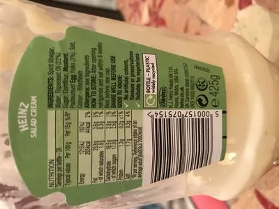 Lista de ingredientes del producto Salad Cream Original Heinz 