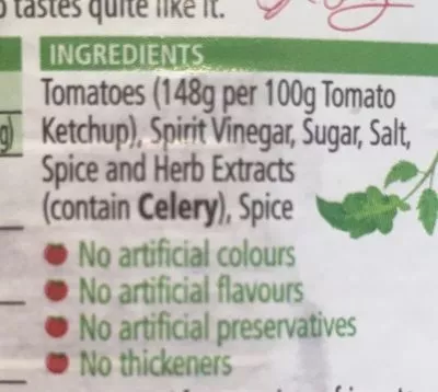 List of product ingredients Ketchup Heinz 