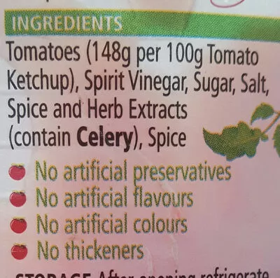 Liste des ingrédients du produit Tomato Ketchup Heinz 