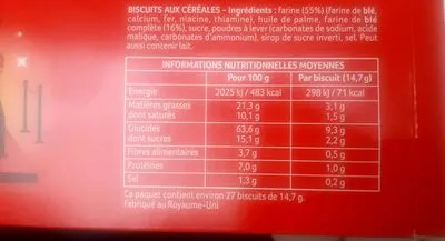 Liste des ingrédients du produit Sablés Anglais MCVITIE'S, UNITED BISCUITS, MC VITIES 400 g