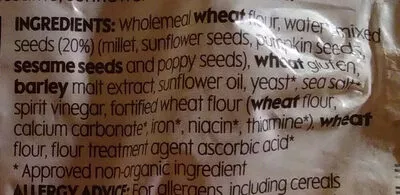 List of product ingredients Wholemeal seeded bloomer Waitrose, Duchy Organic 400 g