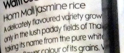 List of product ingredients Sweet and fragrant Hom Mali jasmine rice Waitrose 1kg