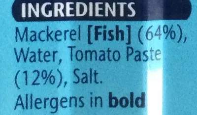 Lista de ingredientes del producto Mackerel fillets in tomato sauce Princes 125 g