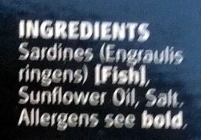List of product ingredients Sardines in sunflower oil Cucumber 125g