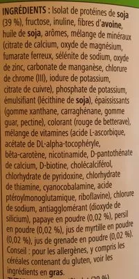 List of product ingredients Shake framboise/myrtille Herbalife 550 gr