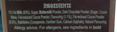 Lista de ingredientes del producto Chocolate Flavoured 1% Fat Milk Moo Milk 1l