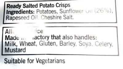 List of product ingredients Ready salted crisps  Walkers 