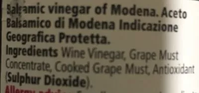 Lista de ingredientes del producto Balsamic Vinegar of Modena Tesco 250ml
