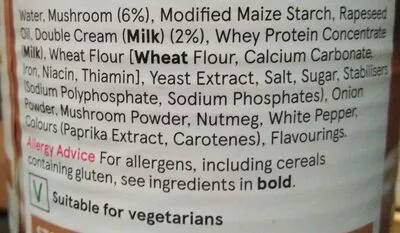List of product ingredients Cream of Mushroom Soup Tesco 400 g