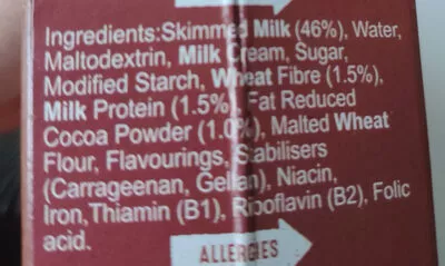Lista de ingredientes del producto Weetabix on the go Chocolate Weetabix 750ml