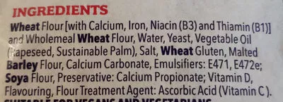 List of product ingredients Half and Half Thick Bread Warburtons 800g