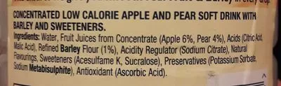 Lista de ingredientes del producto Real Fruit & Barley Apple & Pear 1 Litre Robinson 1 l