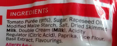 Lista de ingredientes del producto Cream of Tomato Soup Tesco 4 x 400 g
