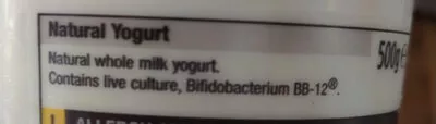 List of product ingredients Natural yogurt Morrisons 500 g