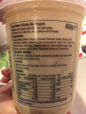 Lista de ingredientes del producto Fig, Date and Bio yogurt Morrison 450 gr