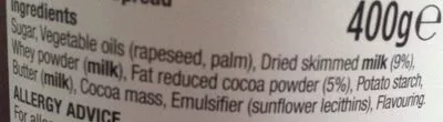 Lista de ingredientes del producto Chocolate spread Morrisons 400 g