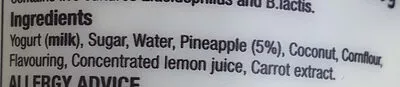 List of product ingredients pineapple & coconut bio yogurt Morrisons 450 g