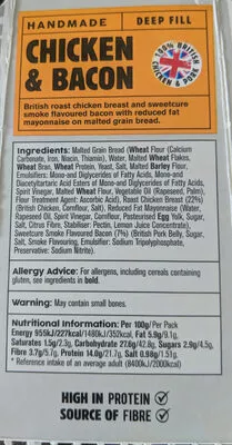 List of product ingredients Chicken & Bacon Deep Fill Ginsters 