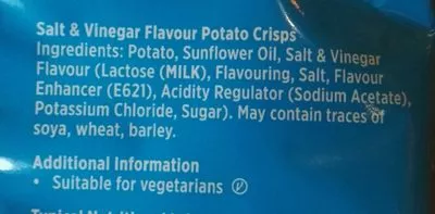 Liste des ingrédients du produit Salt and Vinegar Crisps tayto 25g