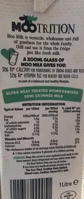 Lista de ingredientes del producto Semi-Skimmed Milk Moo 1 l