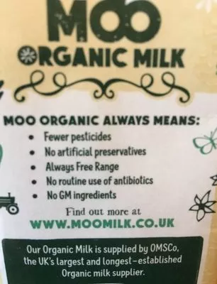 Lista de ingredientes del producto Moo Organic Semi Skimmed Milk Moo 1 l
