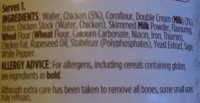 Liste des ingrédients du produit Cream of Chicken Soup Baxters 400 g