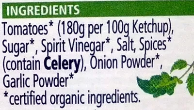 Lista de ingredientes del producto Organic Tomato Ketchup Heinz 500ml, 580g