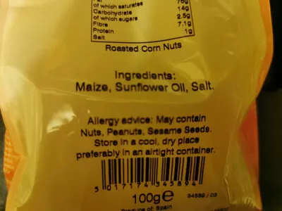 Lista de ingredientes del producto Crispy corn Holland & Barrett 100 g