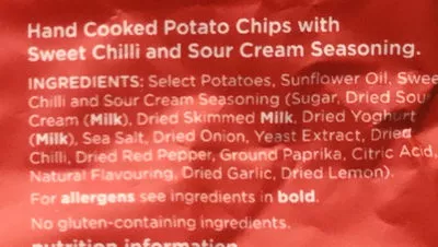 Liste des ingrédients du produit Sweet chili & sour cream Kettle chips 150 g