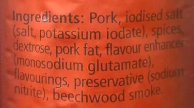 Lista de ingredientes del producto Hot Peperami Unilever 22.5 g