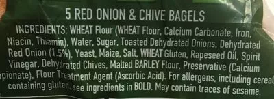 Lista de ingredientes del producto Red Onion & Chive Bagel  