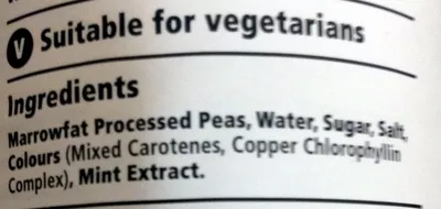 List of product ingredients British marrowfat processed peas Tesco 180g