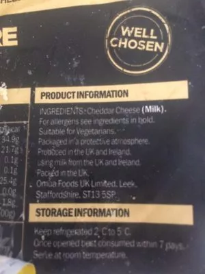 Lista de ingredientes del producto Extra Mature Cheddar Pilgrims Choice 350 g