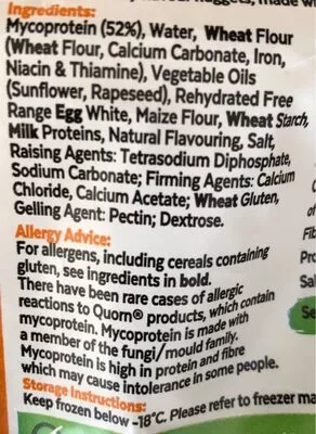 Liste des ingrédients du produit Crispy Nuggets Quorn 300g
