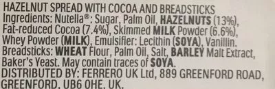 Liste des ingrédients du produit Nutella & Go! Nutella, Ferrero 48 g e