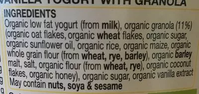 Lista de ingredientes del producto Rachel's Organic Low Fat Breakfast Vanilla Yogurt Rachel’s 135 g