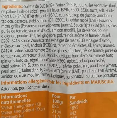 Liste des ingrédients du produit Wrap Poulet Fajita Good Eating 217 g