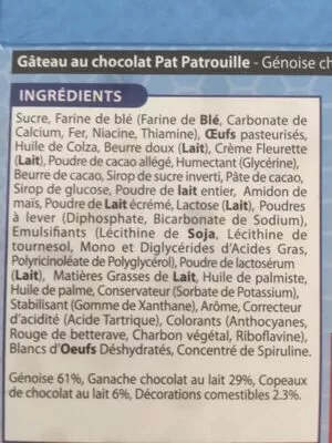 Liste des ingrédients du produit Gâteau De Fête Pat patrouille Lightbody 750 g