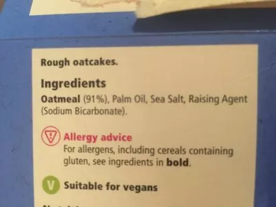 List of product ingredients Scottish Rough Oatcakes Tesco 