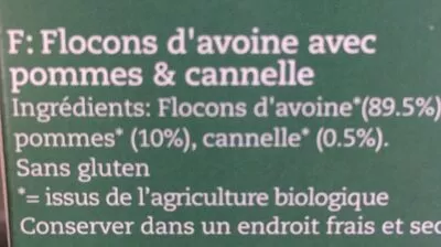List of product ingredients Flocons D'avoine Avec Pommes & Cannelle - Amisa - 300 g amisa 300 g